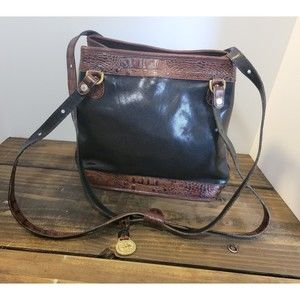 BRAHMIN Vintage Tuscan Shoulder Bag Purse Black Brown Leather Double strap